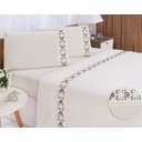 Ver imagem 1 de Jogo lençol Veneza quarto casal Queen bordado 4 peças 2fronha:Palha com Chocolate