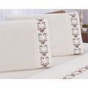 Ver imagem 3 de Jogo lençol Veneza quarto casal Queen bordado 4 peças 2fronha:Palha com Chocolate