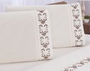 Ver imagem 3 de Jogo lençol Veneza quarto casal Queen bordado 4 peças 2fronha:Palha com Chocolate