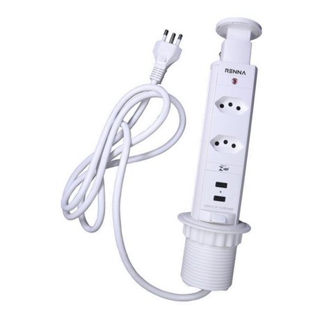 Torre 2 Tomadas 2 Usb Embutir Bancada Retrátil Branco
