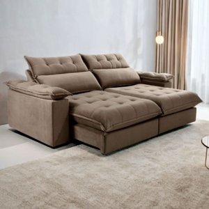 Sofá Retrátil e Reclinável Molas Ensacadas 2,50m Orquídea Vivaro Decor Suede Capuccino