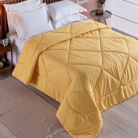 Edredom Queen Unique Dupla Face Micropercal 200 Fios Toque de Algodão 1 Peça - Amarelo