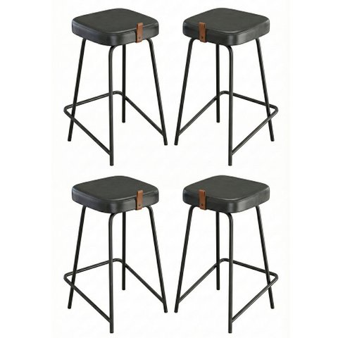 Kit 04 Banquetas Médias para Cozinha Vik Estofada Couríssimo Preto - Abmaza