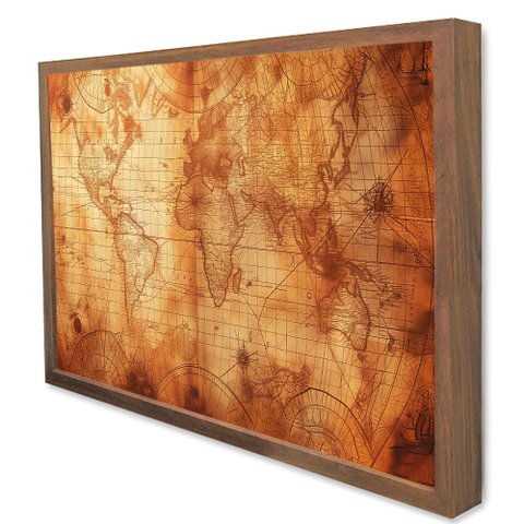 Quadro Decorativo Mapa Marítimo em Moldura Caixa Tacolado Moldura Caixa 3cm Madeira com Vidro 30 X 4