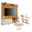 Ver imagem 1 de Estante Home Theater Trinus Cinamomo Off White com Mesa de Centro Sky com Tampo de Vidro e Aparador