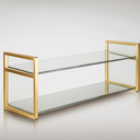 Ver imagem 1 de Prateleira com 2 Andares em Vidro e Suportes em Metalon Dourado - 40x25x60