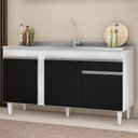 Ver imagem 2 de Balcão Gabinete com Pia Inox 150cm 3 Portas 1 Gaveta Dakota Branco/Preto - Lumil Lumil Móveis