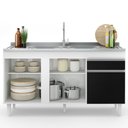 Ver imagem 3 de Balcão Gabinete com Pia Inox 150cm 3 Portas 1 Gaveta Dakota Branco/Preto - Lumil Lumil Móveis