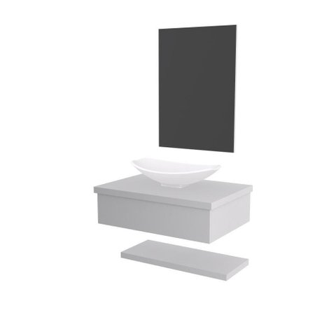 Conjunto Bancada C-cuba L45, Prateleira e Espelheira Metrópole 606 Perffect Acetinado Branco Chess