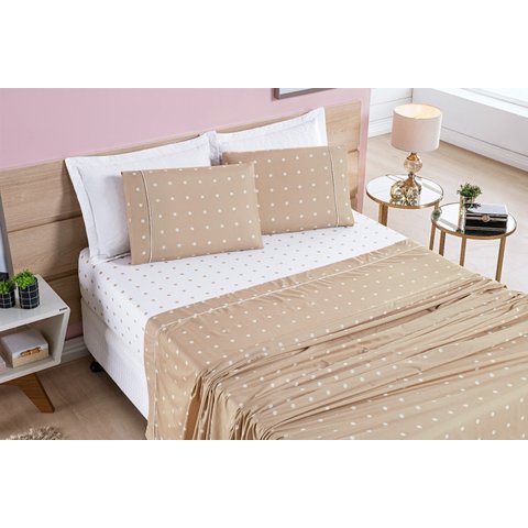 Jogo De Cama Casal King Size Romance Petit Poa  200 Fios 04 peças Super Elegante
