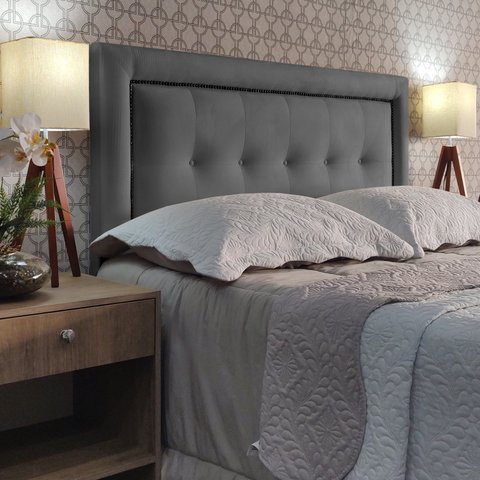 Cabeceira Queen 160 Cama Box Diamond Veneza 05 Cinza Suede com Pés Rbl