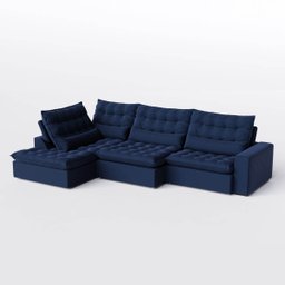 Sofá Volt com Chaise 3,00m em Suede Veludo Azul - Home Mobily - 7