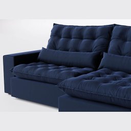 Sofá Volt com Chaise 3,00m em Suede Veludo Azul - Home Mobily - 3