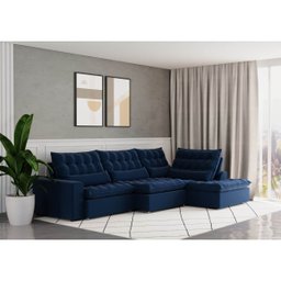 Sofá Volt com Chaise 3,00m em Suede Veludo Azul - Home Mobily - 6