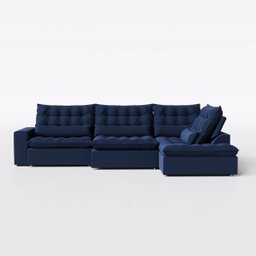 Sofá Volt com Chaise 3,00m em Suede Veludo Azul - Home Mobily - 2