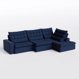 Sofá Volt com Chaise 3,00m em Suede Veludo Azul - Home Mobily - 10