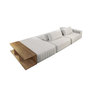 Sofá Ilha Modular Optimus 320 Cm Bouclê Off White com Mesa Auxiliar
