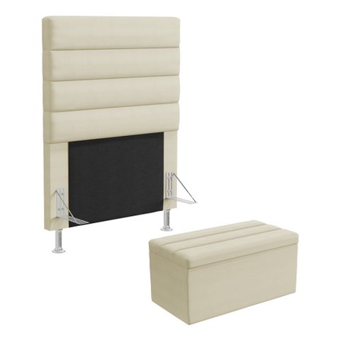 Cabeceira Atlas e Calçadeira Baú Ursa 90 para Cama de Solteiro Z-003 Sued Bege Aradecor