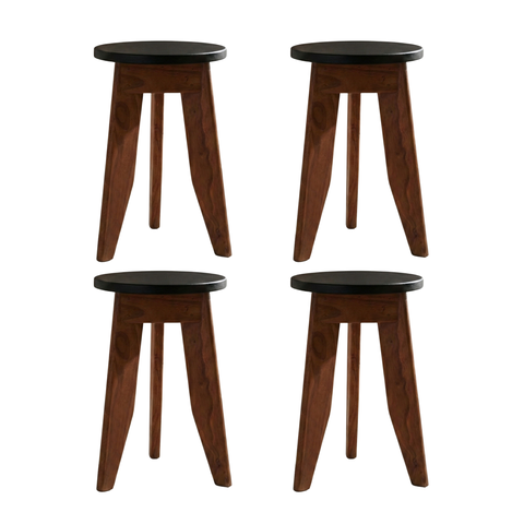 Conjunto 4 Banqueta Baixa em Madeira Maciça Imbuia e Preto 47cm MaderSilva