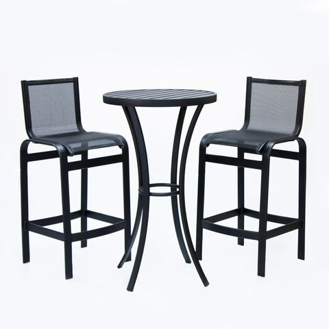Mesa Bistro com 2 Banquetas para Área Externa Jardim Piscina - Preto