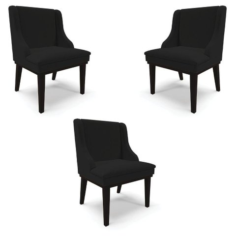 Kit 3 Cadeiras Decorativas Sala de Jantar Base Fixa de Madeira Firenze Linho Preto G19 - Gran Belo
