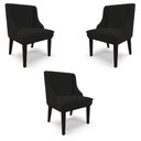 Ver imagem 1 de Kit 3 Cadeiras Decorativas Sala de Jantar Base Fixa de Madeira Firenze Linho Preto G19 - Gran Belo