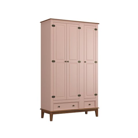 Guarda Roupa Solteiro Madeira Maciça Rústico 3 Portas 2 Gavetas Rosa - Apaixone & Decore