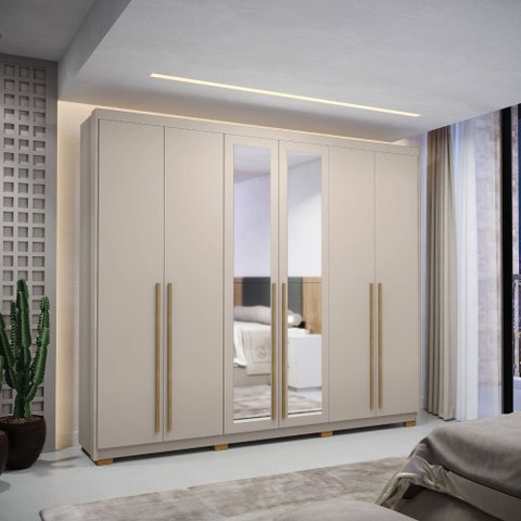 Roupeiro Dubai Majestic 2.7 com 6 Portas 6 Gavetas e Espelho com 8 Pés Vila Rica