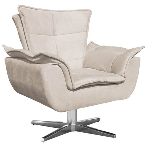 Poltrona Decorativa Base Giratória Cromada Charger Suede Bege - Gran Belo