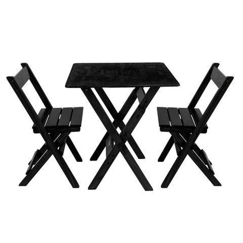 Conjunto Mesa Dobrável para Bar e Lanchonetes 60x60cm com 2 Cadeiras em Madeira Maciça - Preto