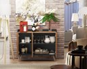 Ver imagem 3 de Aparador Buffet Pés Palito Retrô 3 Portas Eternity Cor Preto / Freijó - Comprar Moveis em Casa