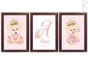 Ver imagem 1 de Kit com 3 Quadros Decorativos do Tema Ursinha Princesa:tabaco