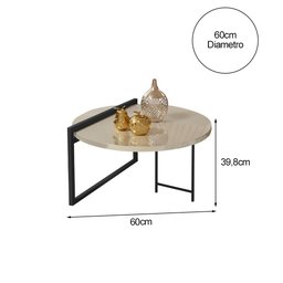 Mesa de Centro Luxo Orquídea Mdf 15mm para Sala de Estar - Base Preto Tampo Off White - 3