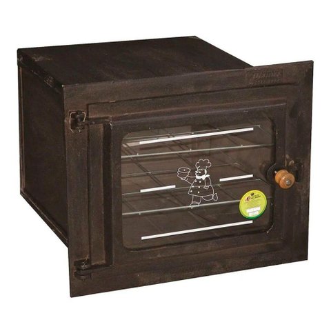 Forno Ferro Fogão a Lenha Pequeno Porta de Vidro 50x35x30cm