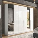 Ver imagem 1 de Guarda-roupa Casal Porto 6 Portas 4 Gavetas com Espelho Branco - Politorno