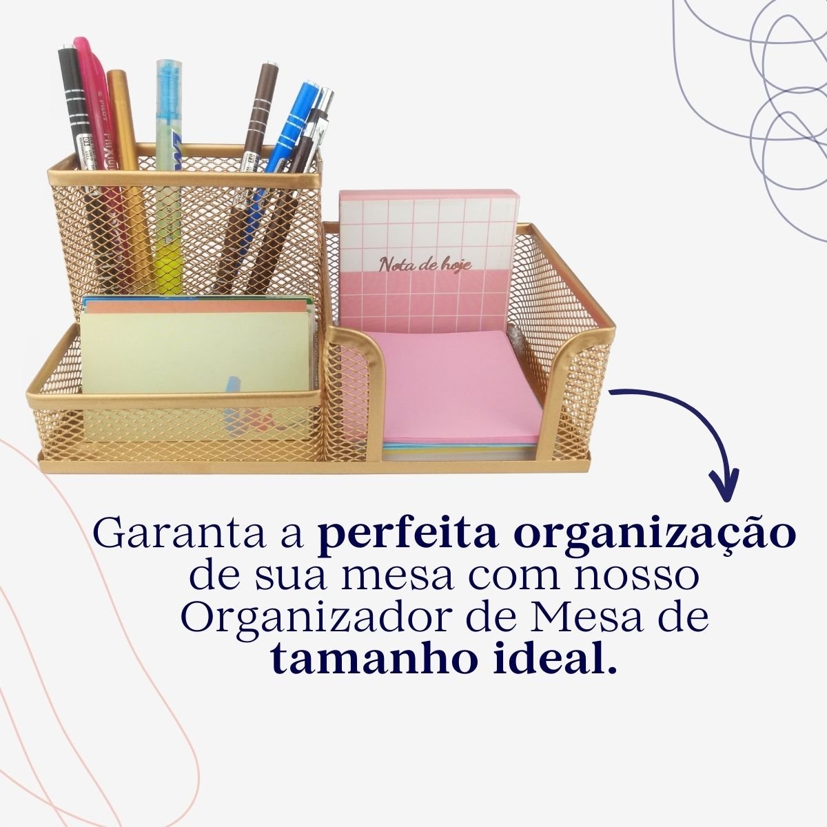 Kit Organizador de Mesa Dourado Ouro com 3 Partições para Escritório - 3