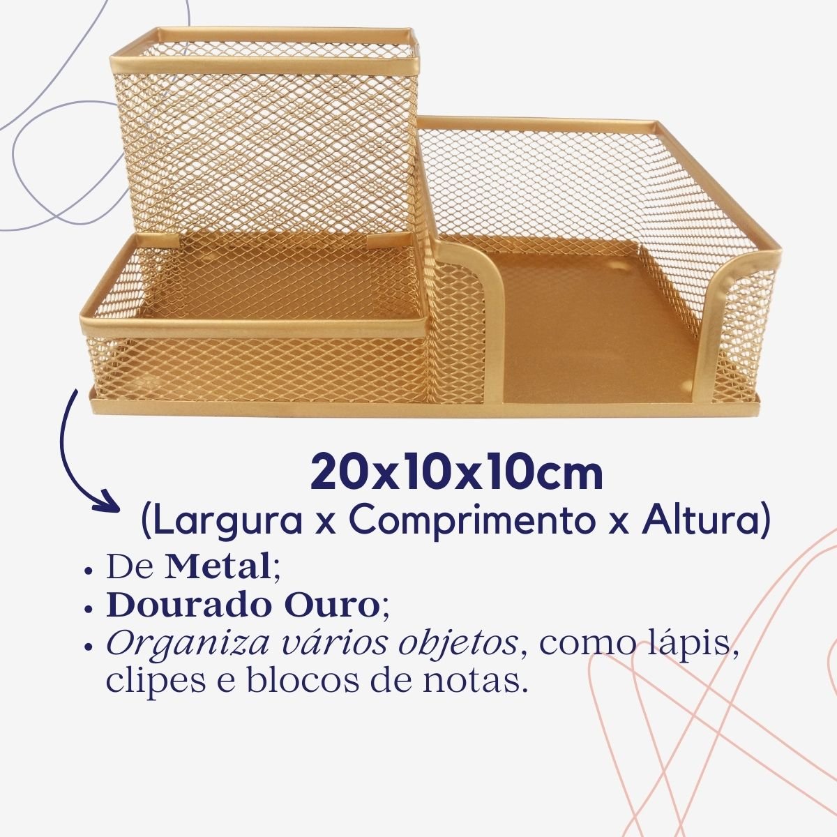 Kit Organizador de Mesa Dourado Ouro com 3 Partições para Escritório - 4