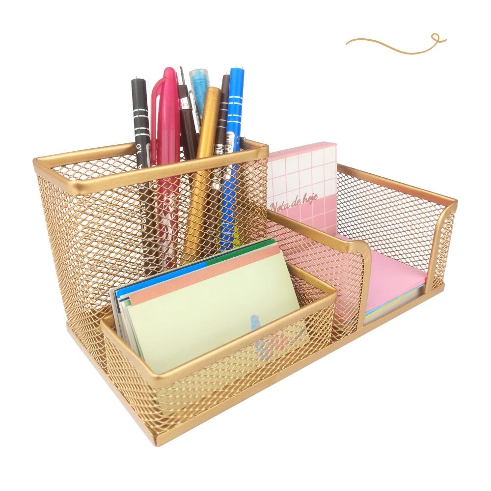 Kit Organizador de Mesa Dourado Ouro com 3 Partições para Escritório - 2