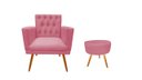 Ver imagem 1 de Kit Poltrona Decorativa Nina Capitonê + Puff Redondo Suede Rosa Pés Madeira Ms Decor