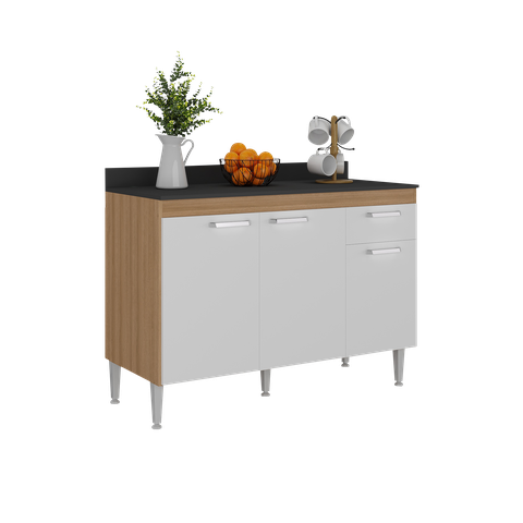 Balcão de Cozinha 120cm Gabinete para Pia Paris Multimóveis MP2233 Rustic-Branco