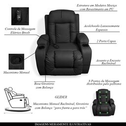 Poltrona do Papai Reclinável Sala de Cinema Massagem Balanço Giratória Austin Pu Preto G31 - Gran Be - 3