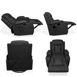 Poltrona do Papai Reclinável Sala de Cinema Massagem Balanço Giratória Austin Pu Preto G31 - Gran Be - 7