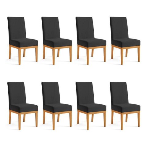Kit 8 Cadeiras de Jantar Brisa Suede Base de Madeira - Pallazio Cor Preto