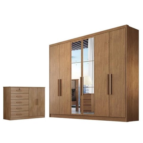 Guarda Roupa Casal Linea com Espelho e Cômoda Seul Cumaru 23 - Novo Horizonte