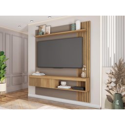 Painel para Tv Moderno até 55 Polegadas Suspenso Sala Quarto Ripado Rack Cor Fendi/buriti - 3