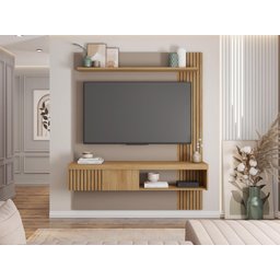 Painel para Tv Moderno até 55 Polegadas Suspenso Sala Quarto Ripado Rack Cor Fendi/buriti - 2