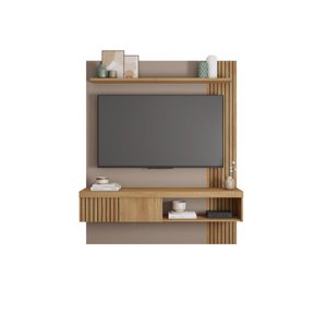 Painel para Tv Moderno até 55 Polegadas Suspenso Sala Quarto Ripado Rack Cor Fendi/buriti