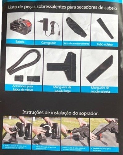 Soprador De Folhas Com 2 Bateria 38v Aspirador Elétrico 600w - 7