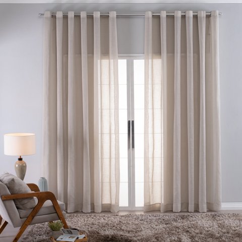 Cortina Linho de Gaze Bege 580x230cm para Varão Fastlar Cortina para Varão