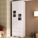 Ver imagem 1 de Guarda-roupa Infantil 62cm 2 Portas com Vidro e 2 Gavetas Serena Multimóveis Mp4430 Branco